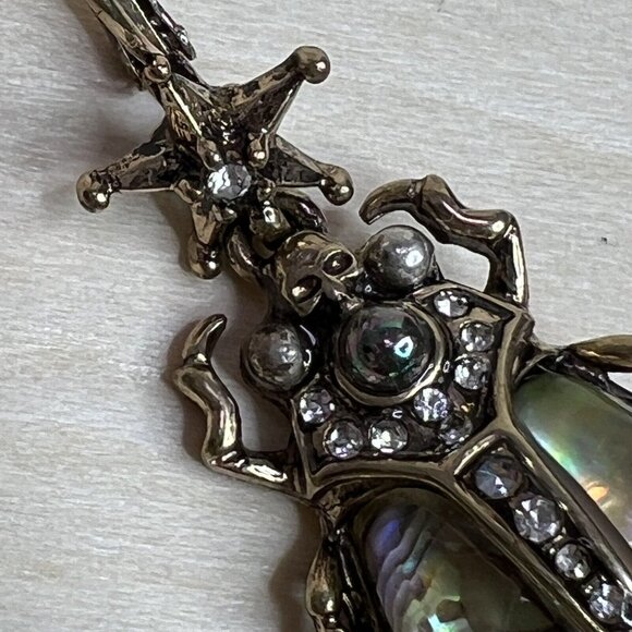 Scarab Beetle Earrings - Abalone Large Statement Jewelry Rhinestone Faux Pearl - Picture 6 of 8